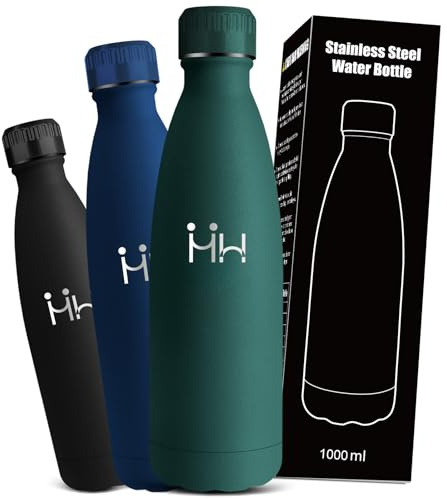 Botella Termica- 1 litro- Cantimplora Acero Inoxidable, Mantiene 24H Frio/12H Calor, Termo Agua Fria, A Prueba de Fugas, Aislamiento al Vacío, Botella Metal para Agua, Té, Bebidas, Jugo