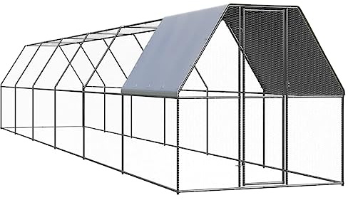 QUAHEAS Utomhuskycklingbur av galvaniserat stål, 2 x 12 x 2 m med vattentätt polyetentak, dörr med lås, väderbeständig inhägnad för kycklingar, små djur, voljär, trädgård och balkong