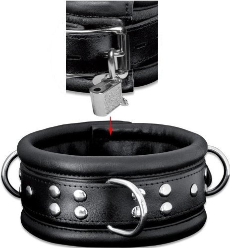 Tula-Toys HQ BDSM Bondage Leder Halsband gepolstert schwarz abschließbar | Echtes Leder, Mit Schloss, High Quality Halsfessel