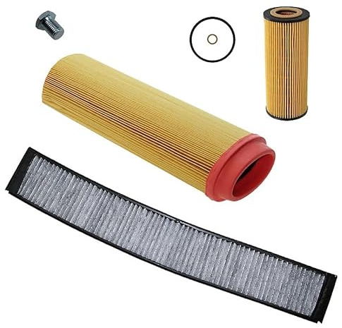 BESTPRICE Inspektionspaket Filterset mit 1x Luftfilter; 1x Innenraumfilter (Pollenfilter) mit Aktivkohle; 1x Ölfilter; 1x Ölablassschraube inkl. Dichtring