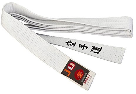 Ju-Sports Budogürtel weiß mit Bestickung Karate (Japanisches Kanji)
