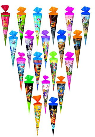 Livepac-Office 20x Schultüte/Zuckertüte/Länge: 35cm / rund / 20 verschiedene Motive