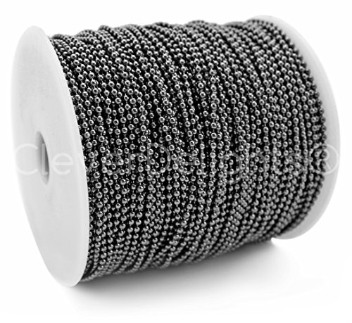 CleverDelights Gunmetal Ball Chain - Bulk Chain - Craft Jewelry Chain Dog Tags Home DIY (2.0mm, 330, Feet)