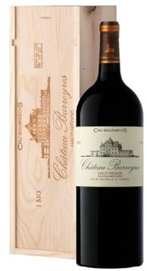 Coffret Cadeau Caisse Bois - MAGNUM Château Barreyres - AOP Haut Medoc - Cru Bourgeois - Vin Rouge - 1,5 L