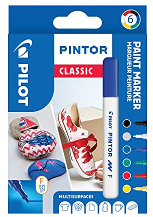 PILOT PINTOR Kreativmarker – 6 Stück in F – Klassische Farben – Farbmarker-Stifte für DIY-Projekte, für fast alle Oberflächen, schnell trocknend und gut deckend