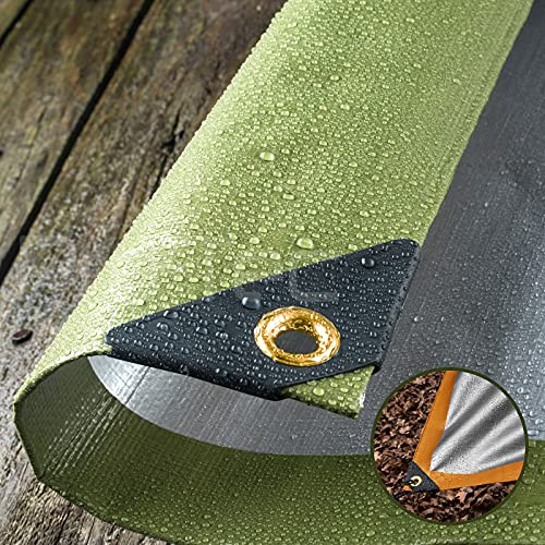 200GSM Tarpaulin Extra Heavy Duty Builders Waterproof Ground Sheet Cover Green & Silver 8ft X 16ft (2.4m x 5m) - Green/Silver