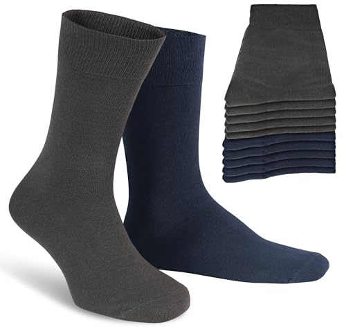 Chaussettes homme 47-50 – Chaussettes business bureau coton – Chaussette classique bleu marine et gris – Anthracite et bleu nuit – Chaussette XXL pour tailles 47, 48, 49, 50 – Lot de 10