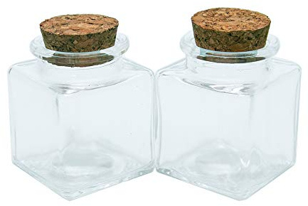 Jarvials 6pcs 50ml Frascos de Vidrio Vacía Transparente con Corcho, Mini Botellas de Cristal Cuadrado, Adecuado para Casarse Botella Pequeña al por Mayor que Desea