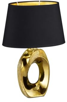 meineWunschleuchte Tisch-leuchte mit Keramikfuß & Stoffschirm Schwarz Gold | Höhe 33cm, mit E14 LED, mit Schnurschalter, modernes Design, Leuchtmittel stufenweise dimmbar, dekorative Nachttischlampe