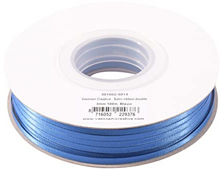 Vaessen Creative Satinband, Blau, 3 mm x 100 m Doppelsatinband, Schleifenband, Dekoband, Geschenkband, Stoffband für Hochzeit, Taufe und Geburtstagsgeschenke