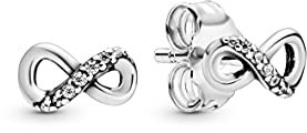 PANDORA Passions Orecchini a bottone con simbolo dell'infinito in argento Sterling con zirconi cubici trasparenti