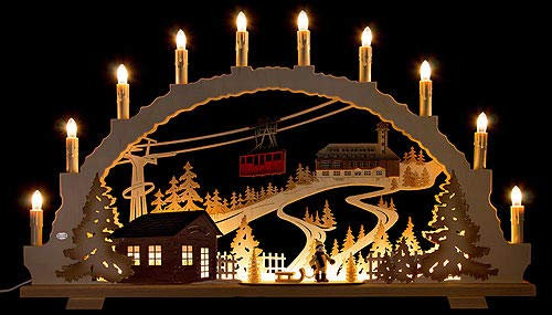 Tietze Schwibbogen Fichtelberg - 70x42 cm, Kerzenhalter mit LED-Beleuchtung für Weihnachten