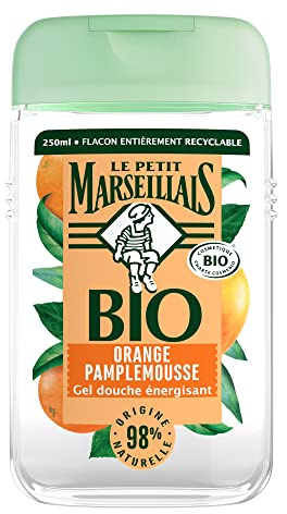 Le Petit Marseillais – Gel Douche Énergisant BIO Orange Pamplemousse (flacon de 250 ml) – 98 % d'ingrédients d'origine naturelle et pH neutre pour la peau – Emballage recyclable et rechargeable