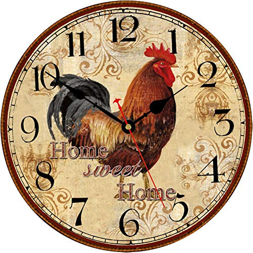 TAHEAT 34 cm Rustika Hahn Wanduhr Retro Leise Nicht Ticken Leicht zu lesen Uhren,Batteriebetrieben Dekorativ Wanduhren für Küche/Wohnzimmer/Schlafzimmer/Bauernhaus Dekoration | Große 35,6 cm leise MDF-Holzuhr. Leicht ablesbare Ziffern machen es zu einem perfekten rustikalen Dekor für Ihre Küche oder