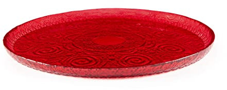 Excelsa Arabesque Red Piatto Dessert, Diametro: 21 cm, Vetro Decorato