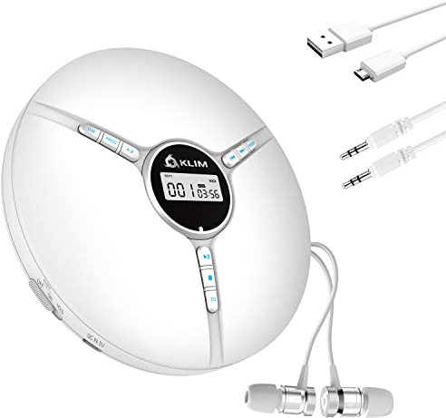 KLIM Discman Reproductor CD portatil con batería Interna - Incluye Auriculares KLIM Fusion - Compatible con CD-R, CD-RW MP3 - Blanco (Reacondicionado)