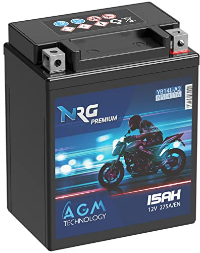 NRG YB14L-A2 AGM Motorrad-Batterie 12V 15Ah 12N14-3A 51411 ersetzt 14Ah