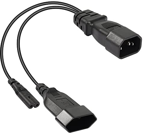 CERRXIAN 1FT C14 auf C7 + Euro Y-Splitter-Stromkabel, IEC 320 C14-Stecker auf C7 + Euro-Buchse AC-Konvertierungskabel, geeignet für Computer, Projektoren, Scanner, Drucker usw