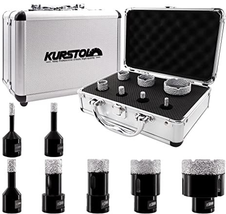 KURSTOL Punta per Trapano Diamantata - 7 PCS Fresa diamantata 6/8/10/20/25/35/50mm filettatura M14 per foratura a secco Porcellana Ceramica Granito Marmo Pietra Smerigliatrice angolare