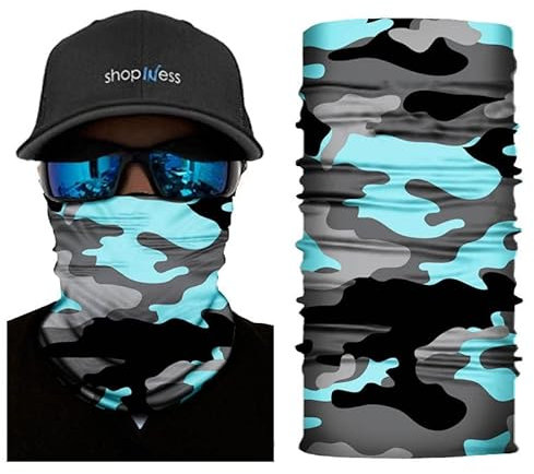 ShopINess Bandana Halstuch Multifunktionstuch Unisex für Motorrad Sport und Outdoor Camo Style, ShopINess Bandana Halstuch Multifunktionstuch Unisex für Motorrad Sport Camo Style Camouflage Blau