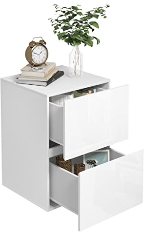 EUGAD Nachttisch Weiß Hochglanz mit 2 Schubladen B40 cm | 2 Schubladen; Holzwerkstoff; 40x58x40 cm; für Schlafzimmer u. Wohnzimmer