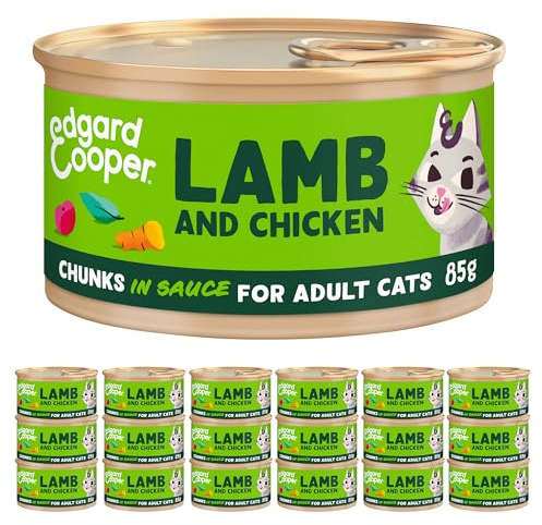 Edgard Cooper Comida humeda gatos, Adultos,Cordero, 85g x 18, Pienso gatos Esterilizados y Activos, Sin cereales, Ingredientes naturales, Hipoalergénico, Sin azúcares añadidos