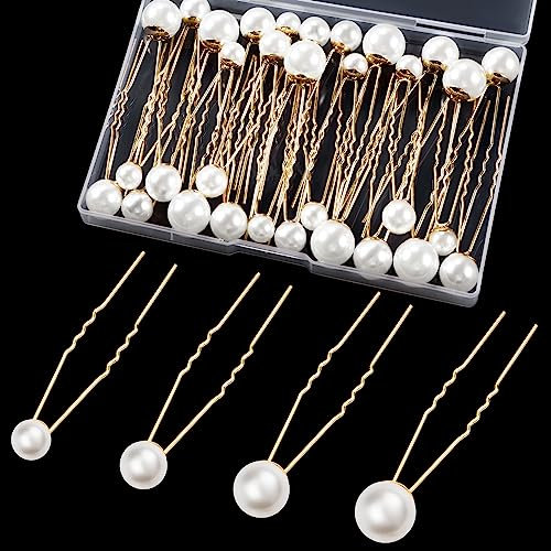 Kiiwah 32 Stück Haarnadeln mit Perlen, U-Förmige Haarschmuck Braut, 4 Größen Perlen Haarschmuck für Hochzeit Prom Party Mädchen