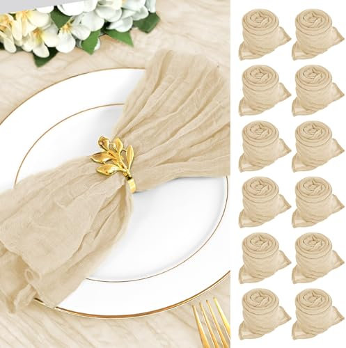 30 Stück Mullservietten 50 cm, Gaze-Käsetuch Vintage-Boho-Stoffservietten, Großpackung für Partys, Hochzeiten, Empfänge, Brautpartys, Tischdekorationen – Hellbraun