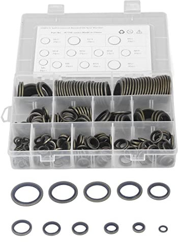 Fyearfly Öldichtungs-O-Ringe, 230-teiliges Öldichtungs-Unterlegscheiben-Sortimentsset M6 Bis M26 Selbstzentrierende Metall-Gummi-Ölablassschrauben-Dichtung, Für Rohrverbindung