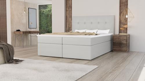 Generisch Boxspringbett Bett Ehebett Doppelbett FARO mit 2 Bettkästen, Topper T25 (Kunstleder Weiß - Madryt 120, 160x200)
