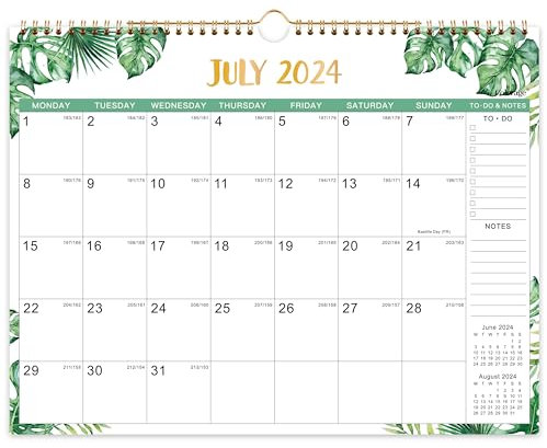 Colorage Wall Calendar 2023-2024 - Calendar 2023-2024 from Jul. 2023 - Dec. 2024,18 Month Calendar 2023-2024, 37.6 x 29 cm, Large Ruled Blocks Perfect for Planning and Organizing, Green Leaf
