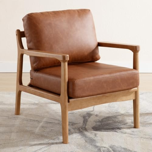 chairus PU Leder Ohrensessel für Wohnzimmer Polsterstuhl Loungesessel Lehnsessel mit Massivholzrahmen Relaxsessel für Wohnzimmer (Braun)