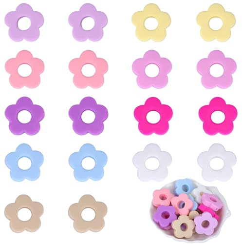 WEWAYSMILE 18pcs Perles Rondes en Silicone pour Bijoux Artisanat Collier Bracelet (Fleurs)