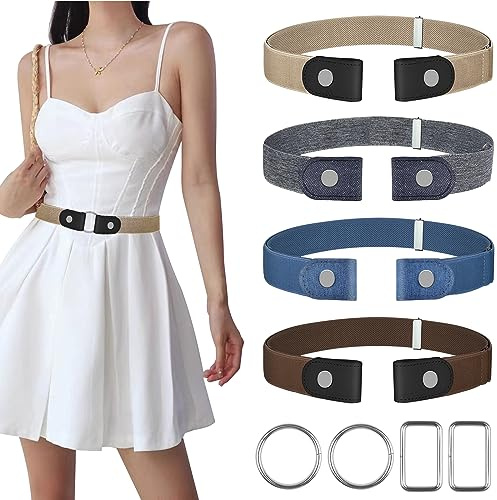 SMUJU 【4 stycken】Bälte utan spänne, hållbart elastiskt bälte, justerbart spänne bälte, stretchbälte för jeansbyxor, klänning, justerbart osynligt bälte för kvinnor, Set med 4, L/XXL