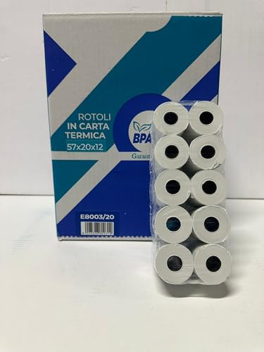 Scatola da 100 Rotoli Termici POS 57/20/12 48 gr. BPA FREE (blister da10)