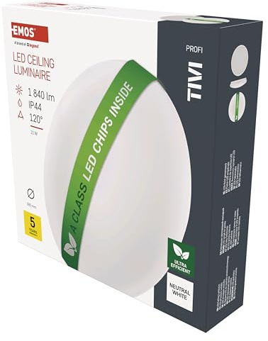 EMOS LED Deckenleuchte ACLASS 11W, wasserdichte IP44 Aufbauleuchte für Innen, sparsame Wandleuchte in Weiß, rund 38 cm, superhell 1840 lm, ersetzt 115W Glühbirne, Neutralweiß 4000K