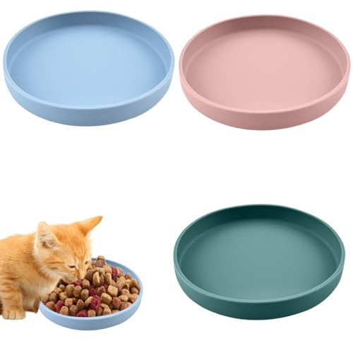 3 Stück Katzennapf, Futternapf Katze, Tricolor Katzen näpfe,18cm Silikonnapf Breit Katzen napf, für Trockenfutter und Nassfutter(Dunkelgrün, Hellrosa, Nordisches Blau)
