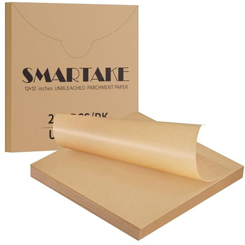 SMARTAKE 12x12 Inch Parchment Paper Sheets, 200Pcs Unbleached Parchment Paper for Baking, Non-Stick Precut Square Baking Paper, for Grilling Air Fryer Steaming Bread Cup Cake Cookie