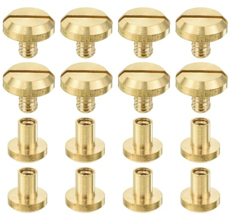 QUARKZMAN 8Pcs Rivet à Visser Vis en Laiton Chicago, 7mm Rivets en Cuir Concaves Vis de Ceinture Rivets de Fixation pour la Maroquinerie Ceinture Jean DIY