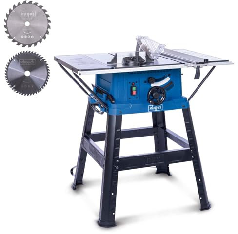 Scheppach Tischkreissäge HS254 mit Softstart & 2. Sägeblatt | Schnitthöhe 85mm | 2200W / 230V | 880mm Tischhöhe | XXL-Tischgröße mit Verbreiterung 630x935mm mit Skala | inkl. Untergestell und Anschlag