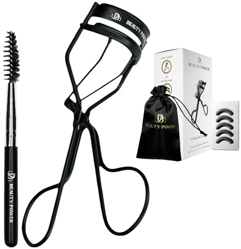 Beauty Power Eyelash Curler – Precision Lash Lift in Seconds with 5 Replacement Pads, Eyebrow Brush & Travel Bag – Gentle & Safe, for Perfect Curls - Gift Idea (Natural Curl)