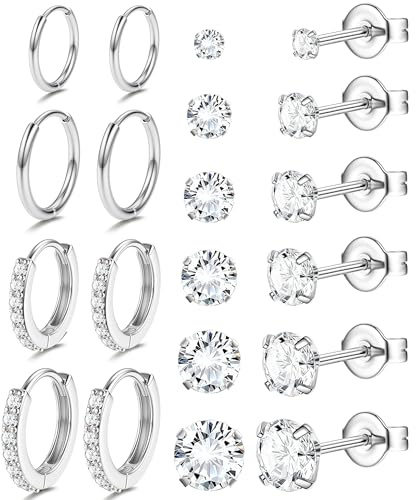 JeweBella 10 Paia Classico Set Orecchini Acciaio Chirurgico Donna Uomo