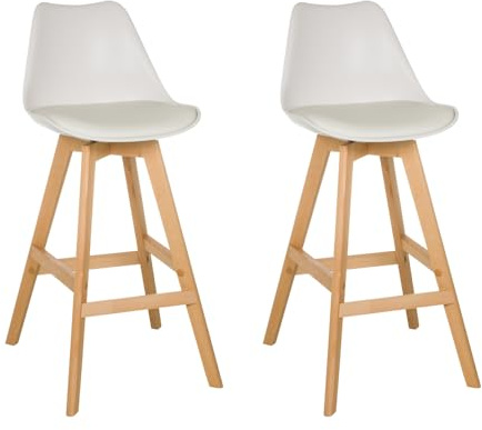 hjh LIVING Barhocker 2er Set Scandi HIGH Tresenhocker Barstuhl mit Holzbeinen, Kunststoff-Sitz mit Kunstlederbezug, Sitzhöhe 73 cm, Weiß