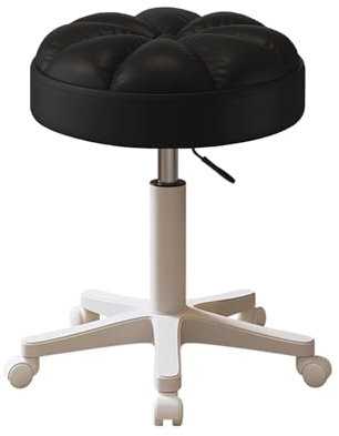 Drehhocker mit Rollen Ergonomisch Höhenverstellbarer 41-53cm, Kosmetik Hocker mit Rollen Friseurhocker, 360° Drehhocker Erhältlich(Black)