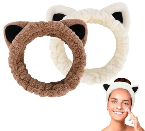 XUZOPIM 2 Piezas Diadema Skincare Orejas De Gato, Faciales De Spa Para Maquillaje Y Lavar Cara Banda Facial De Cabeza Para Spa Yoga Ducha Envoltura Elástica Para Cabeza Para Niña Mujer