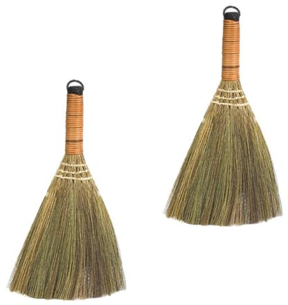 HOMOCONO 2pcs Wooden Cleaning Broom Set for Household Dusting Handcrafted Small Brooms Natural Bristles for Home Use