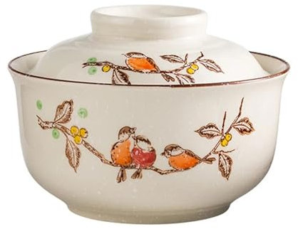 MZPOZB Sopera De Cerámica Cuenco de Ramen de 6,5 Pulgadas con Tapa, Cuenco de cerámica for Fideos Instantáneos, for Sopa, arroz, Fideos y gachas, vajilla de Cocina(Color-D)