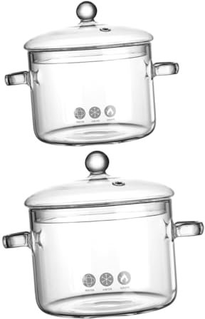 Cabilock 2pezzi Pentola Cottura in Vetro con per Stufati e Noodles Istantanei Utensile da Cucina e Uso Resistente agli Sbalzi Temperatura