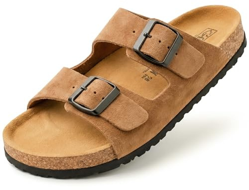 GONKOS®, Sandali Uomo Donna in Pelle, Vera Pelle, Sughero Naturale, Sandali Donna Estive Ciabatte Donne Uomo, Qualità Made in Spain, Colore Muscade Taglia 42