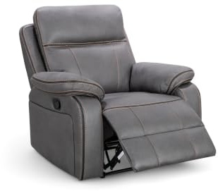 Grey Faux Leather Padded Recliner Armchair | 3 Positions & 160° Manual Recline | Comfy, Space-Saving Single One-Seater Chair | Easy Clean Fabric | Ideal for Living Room, Gaming Room, Bedroom | Vegas